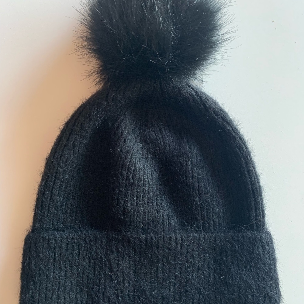 Black Knit Beanie with Pom Pom